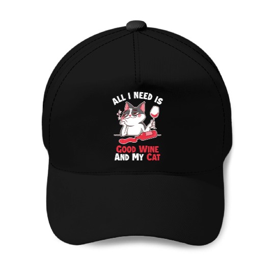 Good Wine and my Cat Cat Mom Cat Lovers Cat Daddy Baseball Caps
