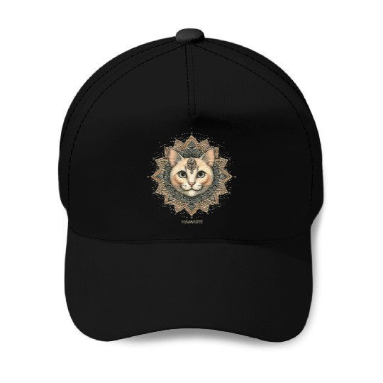 Orange Street Cat Say Namaste Mandala Design Baseball Caps