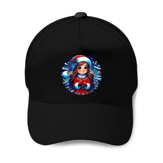 Santa Claus Girl Illustration Funny Christmas Baseball Caps