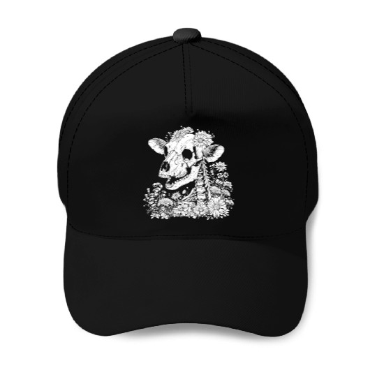 Cow Cattle Floral Skeleton Flower Animal Baseball Caps