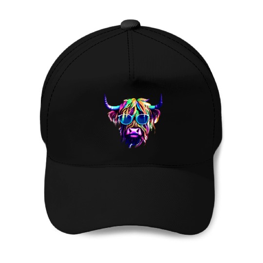 Highland cattle watercolor design Baseball Caps