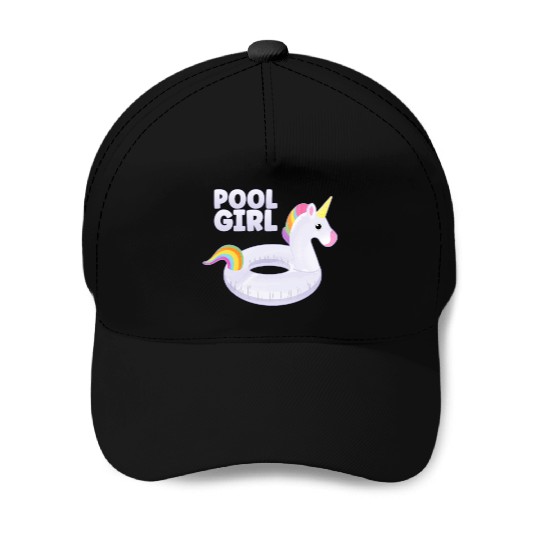Pool Girl Unicorn Floatie Swimming Pool Baseball Caps