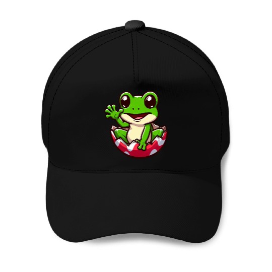 Colorful Easter Egg with Hatching Frog Design Baseball Caps