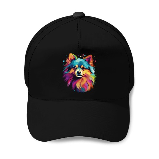Watercolor Colorful Pomeranian Baseball Caps