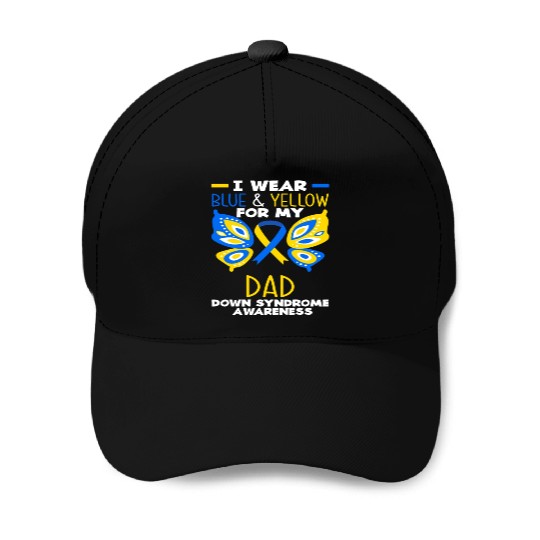 I Wear Blue Yellow Dad Down Syndrome Awareness Baseball Caps