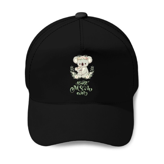 Best Mom Ever Koala Embrace Floral Wreath Baseball Caps