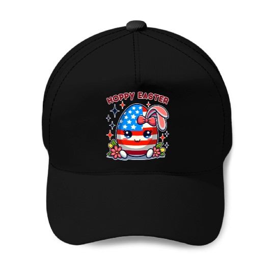Hoppy Easter - American Flag Easter Egg Bunny Ears Baseball Caps