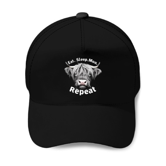 Eat Sleep Moo Repeat Highland Cattle Baseball Caps