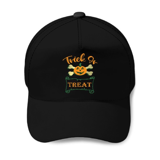 Trick or treat crossbones Halloween pumpkin Baseball Caps
