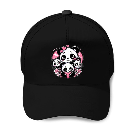 Panda Love Baseball Caps
