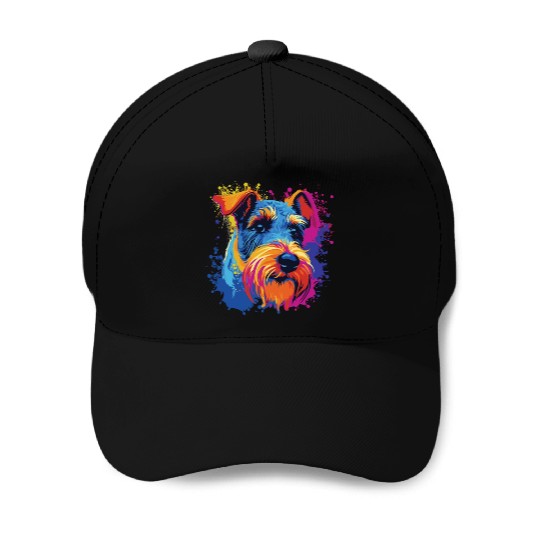 Watercolor Colorful Drahthaar-Foxterrier Baseball Caps