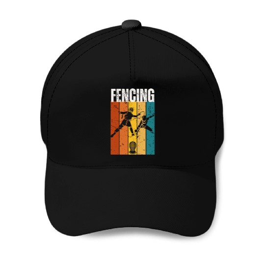 Fencing Vintage Retro 70s Design Fencer Baseball Caps
