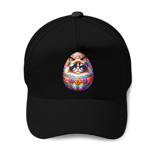 Ragdoll Cat in Easter Egg Design Baseball Caps