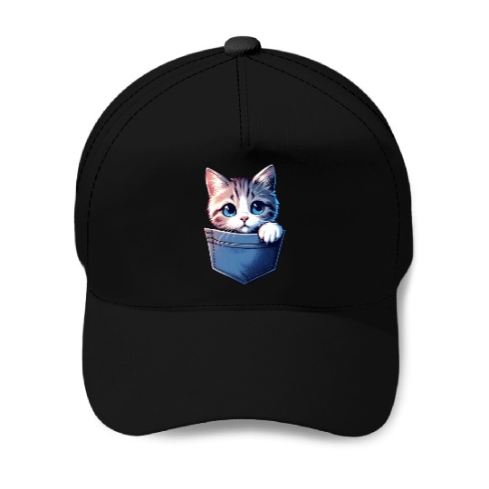 Meowy in a pocket Baseball Caps