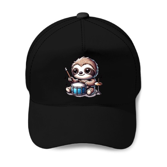Cool Sloth Drummer Lazy Beats Design Baseball Caps