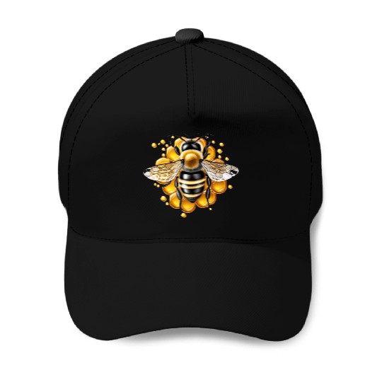 Bee and honeycomb Baseball Caps