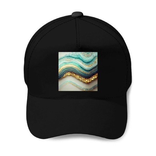 Teal Agate Geode Stone Baseball Caps