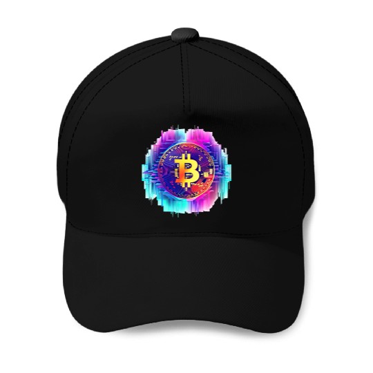 Vaporwave Bitcoin Digital Currency Coin Crypto Tra Baseball Caps