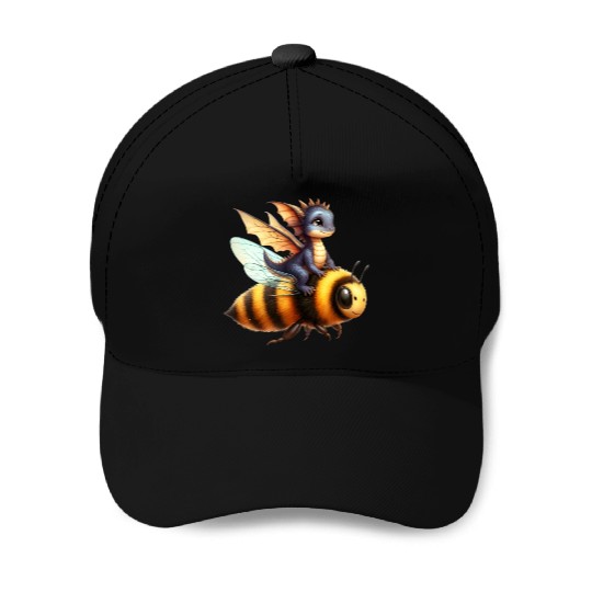 Fun Baby Dragon Riding a Bumble Bee Baseball Caps