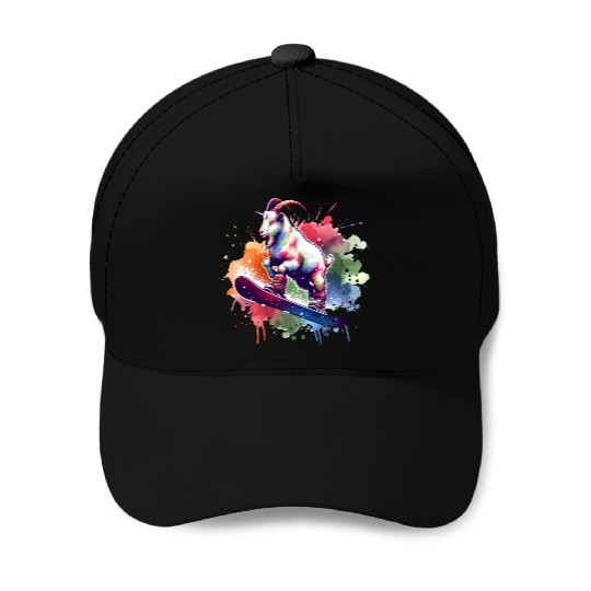 Goat Snowboarder Winter Freestyle Design Baseball Caps