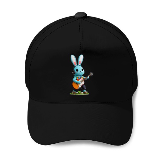 Rabbit playing guitar Baseball Caps