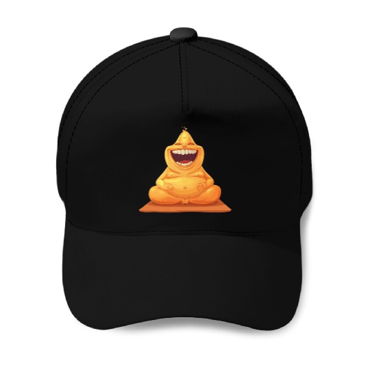 Joyful Yellow Creature Embracing Laughter Baseball Caps