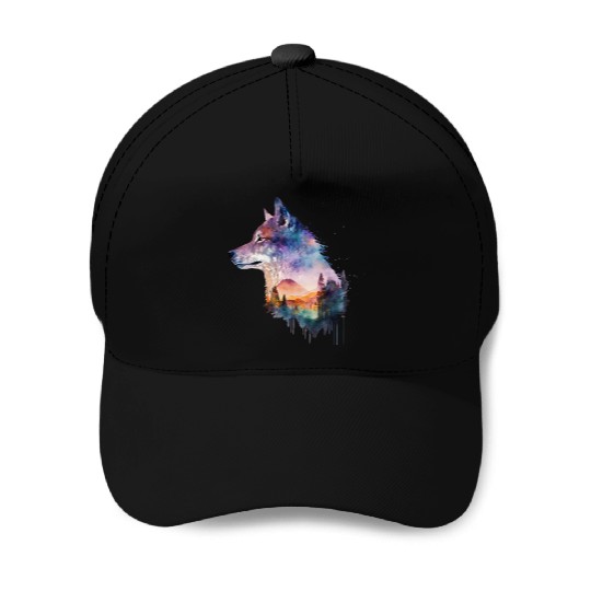 Wolf Print, Cosmic Wolves, Animal Print, Cosmos Baseball Caps