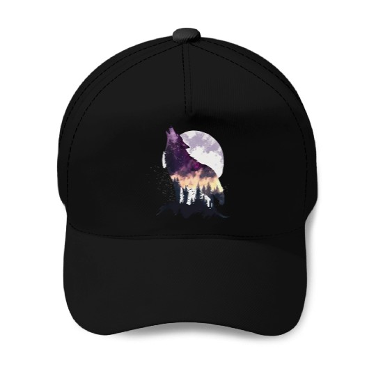 Wolf Print, Cosmic Wolves, Animal Print, Cosmos Baseball Caps