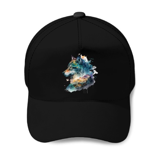 Wolf Print, Cosmic Wolves, Animal Print, Cosmos Baseball Caps