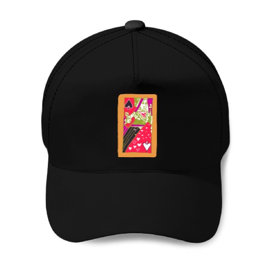 Orange Queen Of Spades Playing Card Baseball Caps