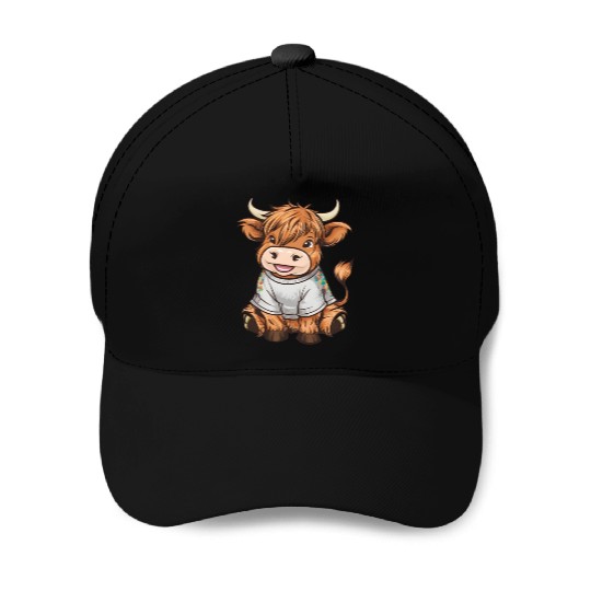 Cute Baby Highland Cow Graphic Highland Cattle Baseball Caps