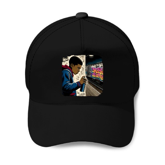 AI Teen in Underground Subway Layup -Masked Border Baseball Caps