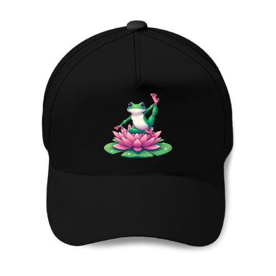 Frog Yoga Meditation on Water Lily Baseball Caps