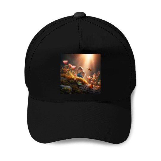 butterfly on tree Baseball Caps