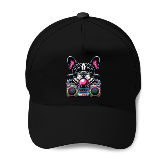 Frenchie Beats: French Bulldog with Music Boom Box Baseball Caps