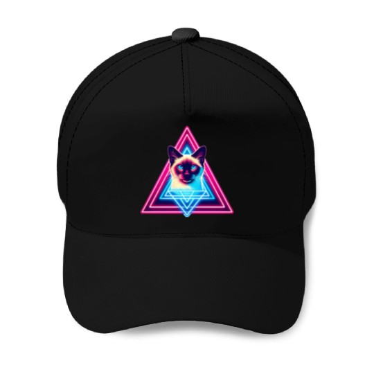 Siamese cat in the 80s style triangle Baseball Caps