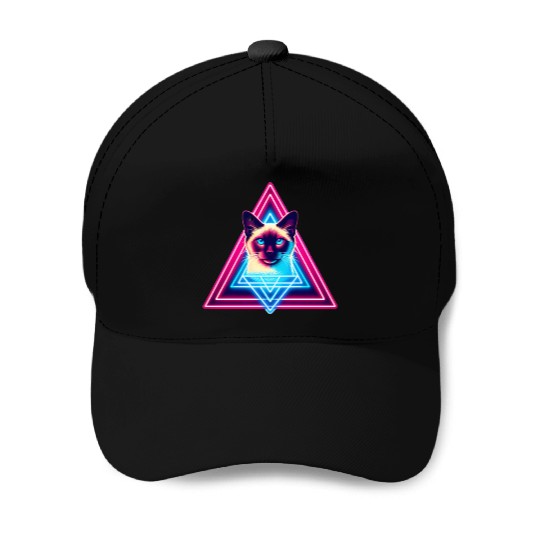 Siamese cat in the 80s style triangle Baseball Caps