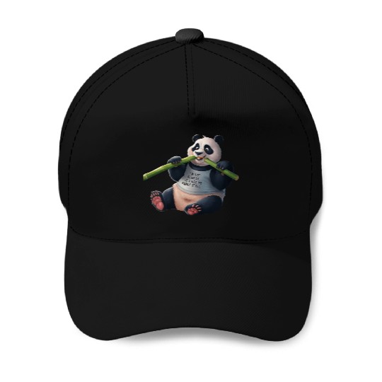 Panda Paradise: Serene Panda Enjoying a Bamboo Fea Baseball Caps
