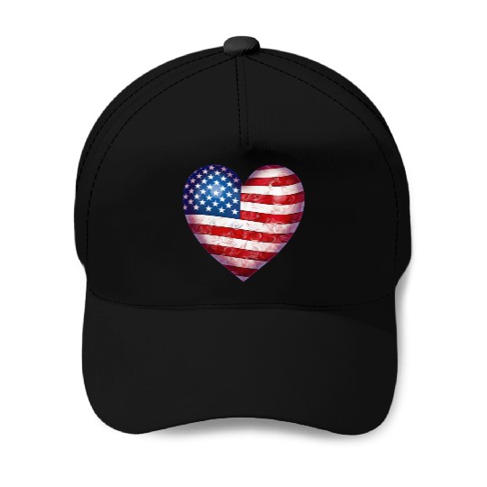 4th Of July US flag heart Baseball Caps