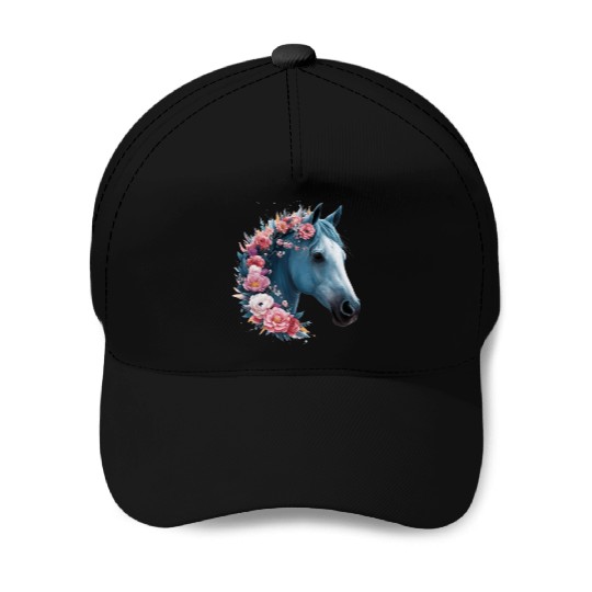 Horse &Flowers Baseball Caps