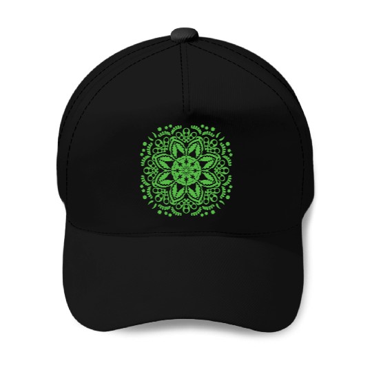 Green floral lace pattern Baseball Caps