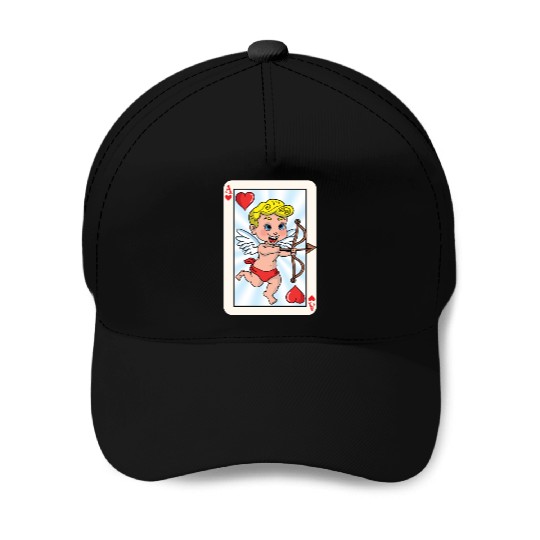 Playing card with cupid Baseball Caps