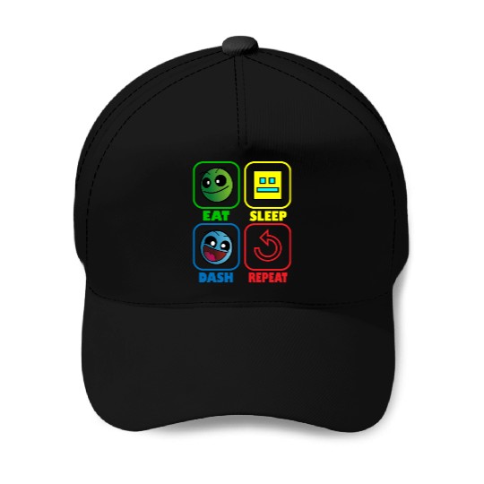 Eat Sleep Dash Repeat Video Game Geometry Video Baseball Caps
