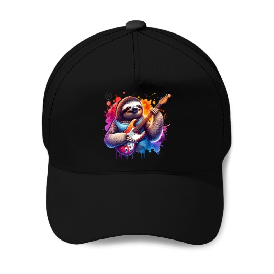 Cool Sloth Guitarist E-Guitar Player Design Baseball Caps