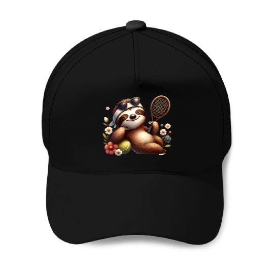 Sloth Tennis Player Cute Sports Design Baseball Caps