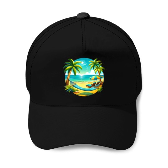 Paradise Beach Sunset Art Baseball Caps