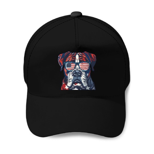 Boxer dog. American memorial day Baseball Caps