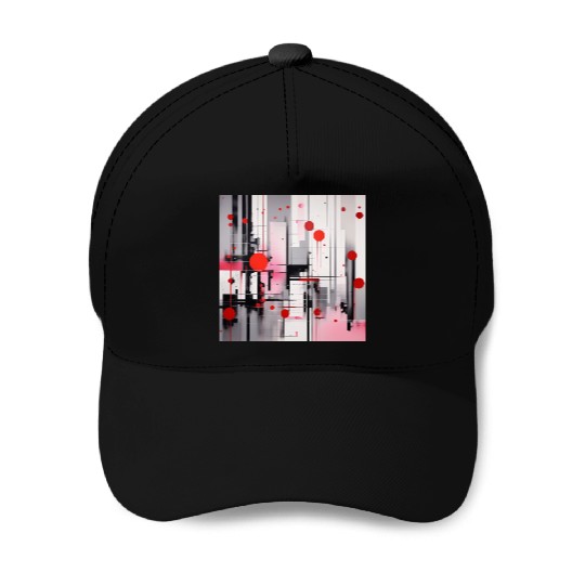Red Black Light Pink and Gray Dots and Lines Baseball Caps