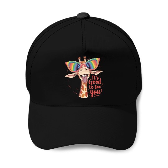 Funky Giraffe With Colorful Sunglasses Fun Saying Baseball Caps