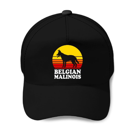 Retro Sunset Dog Silhouette Belgian Malinois Dog Baseball Caps